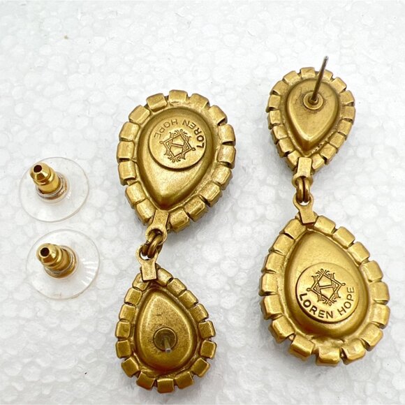 Loren Hope Dangle Earrings Black Abba Crystal Teardrop Chandelier Gold-Tone - Picture 6 of 8